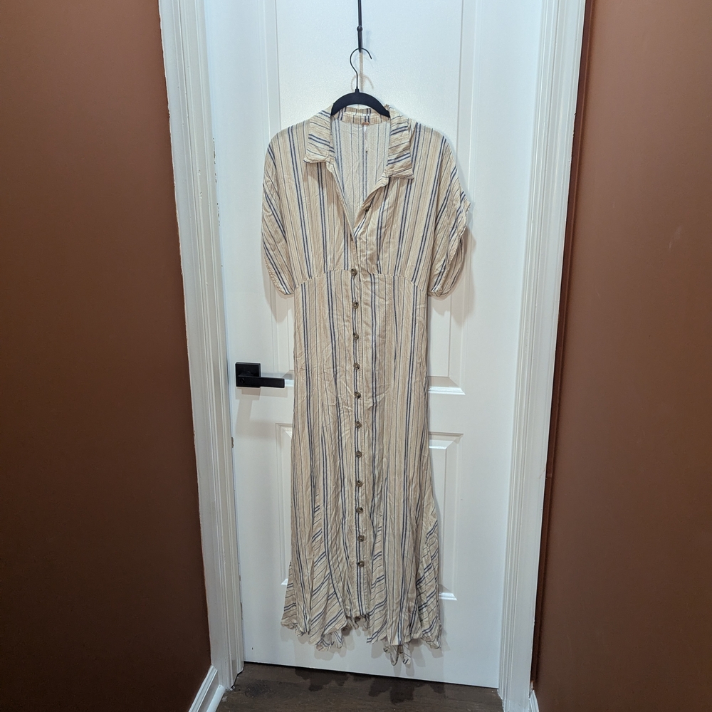 Free People Cream and Blue Striped Maxi Dress